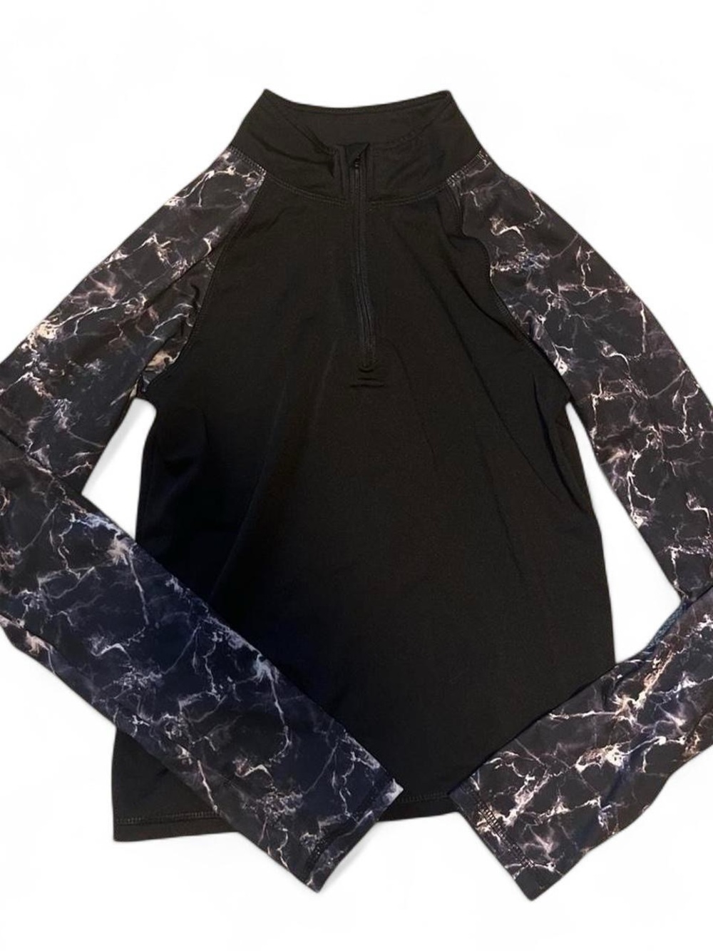 Zone Pro Black Long Sleeve Half-Zip Top with Marble-Print Sleeves